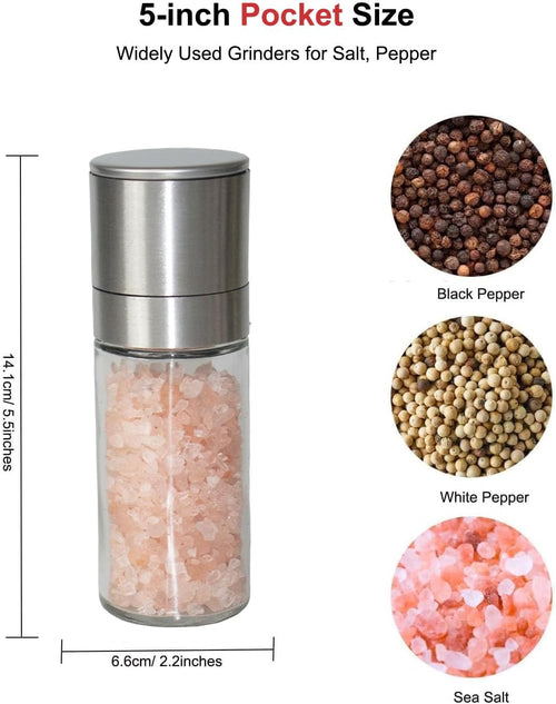 Refillable Glass Pepper Grinder with Stainless Steel Top
