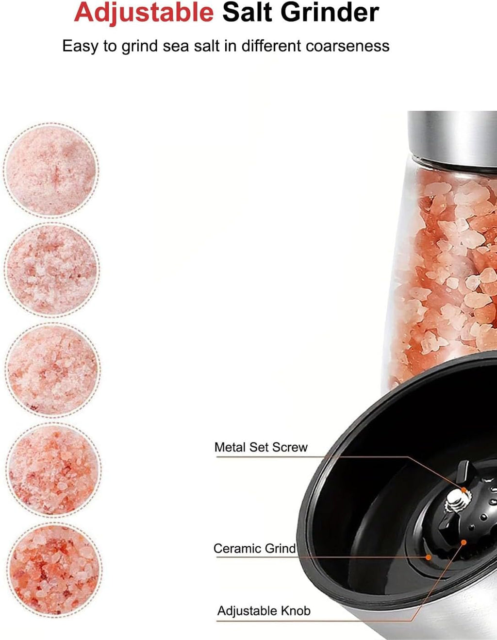 Refillable Glass Pepper Grinder with Stainless Steel Top