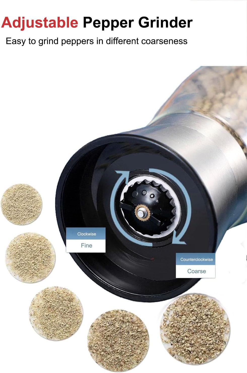 Refillable Glass Pepper Grinder with Stainless Steel Top