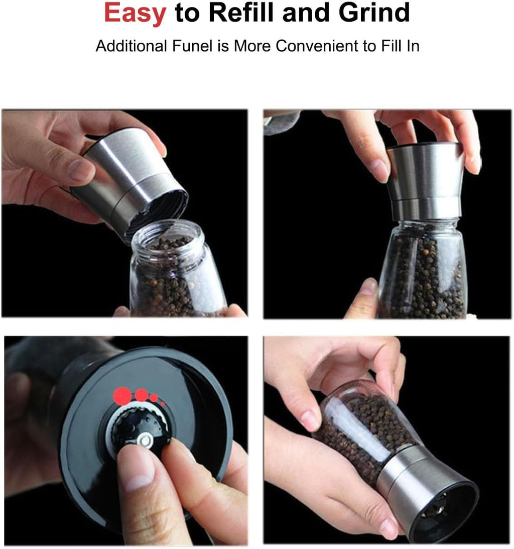 Refillable Glass Pepper Grinder with Stainless Steel Top