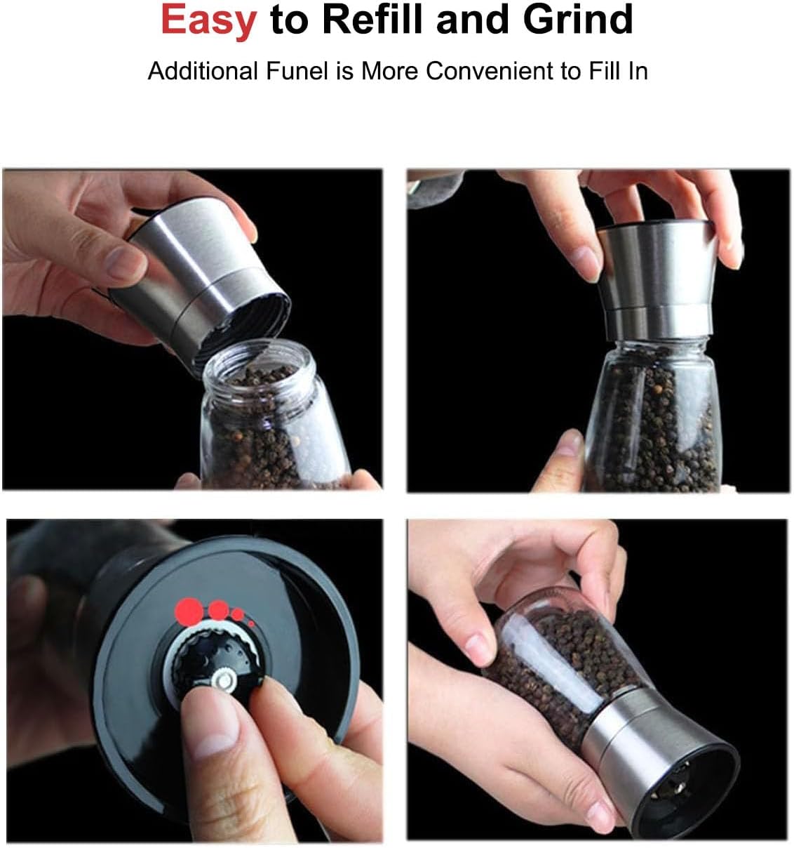 Refillable Glass Pepper Grinder with Stainless Steel Top