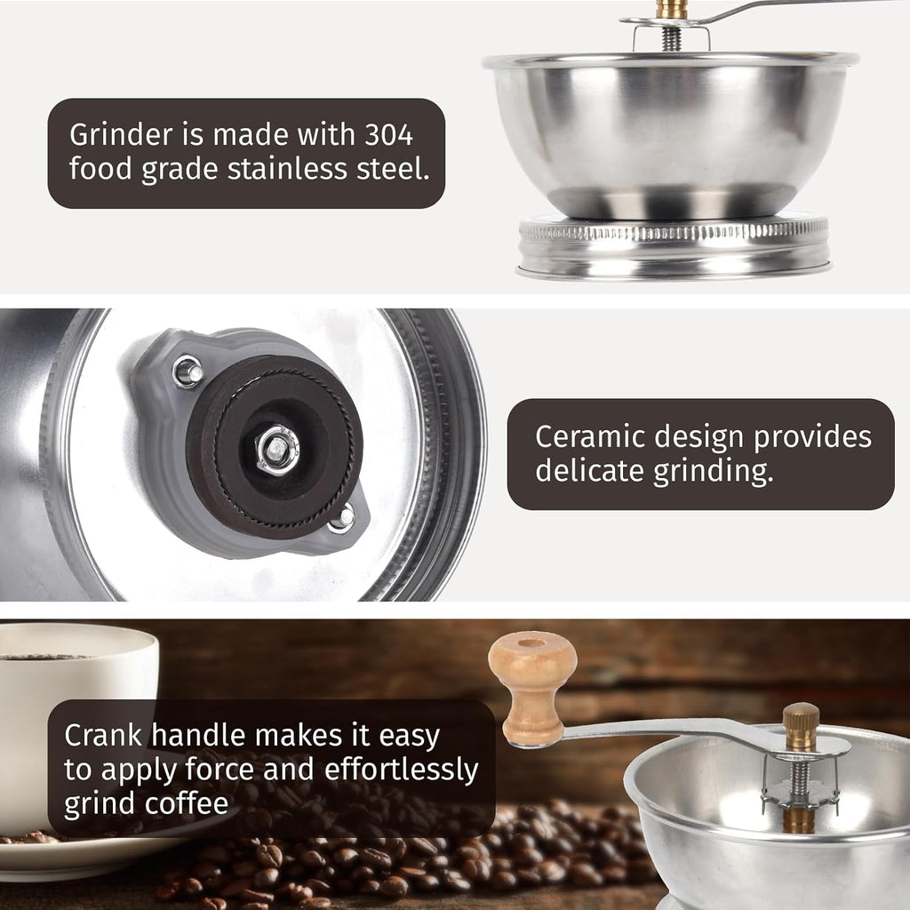 Stainless Steel Hand Coffee Grinder Lid with Ceramic Burr