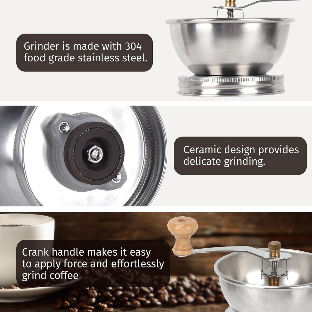 Stainless Steel Hand Coffee Grinder Lid with Ceramic Burr