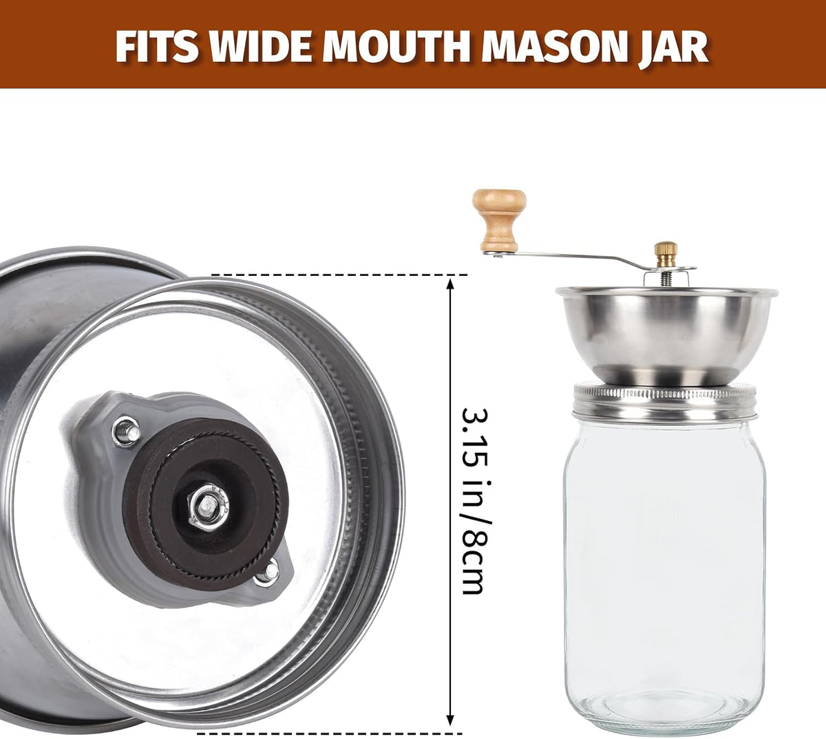 Stainless Steel Hand Coffee Grinder Lid with Ceramic Burr