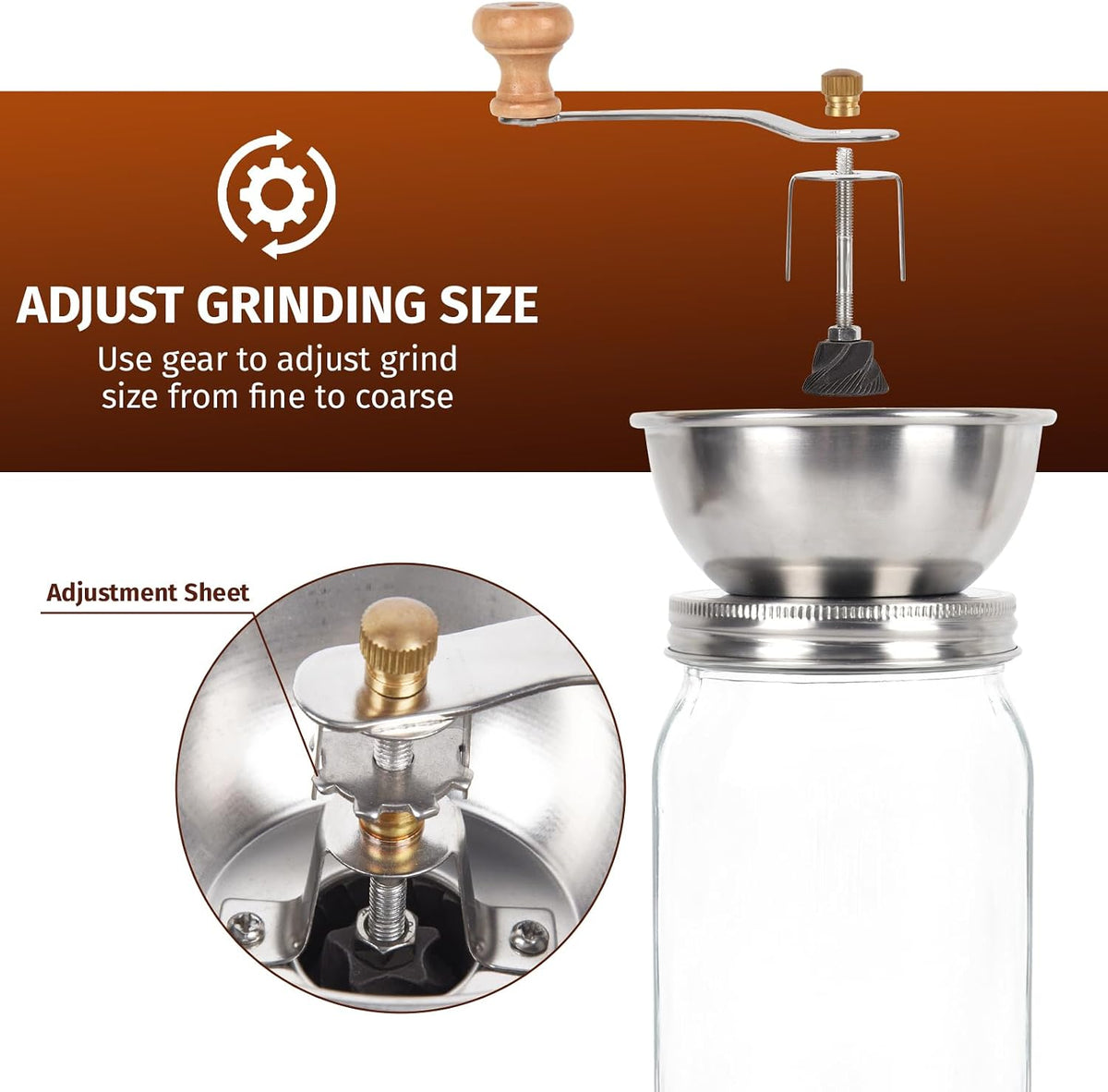 Stainless Steel Hand Coffee Grinder Lid with Ceramic Burr