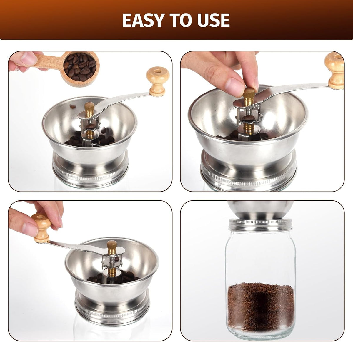 Stainless Steel Hand Coffee Grinder Lid with Ceramic Burr