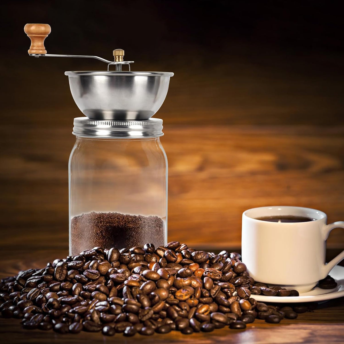 Stainless Steel Hand Coffee Grinder Lid with Ceramic Burr