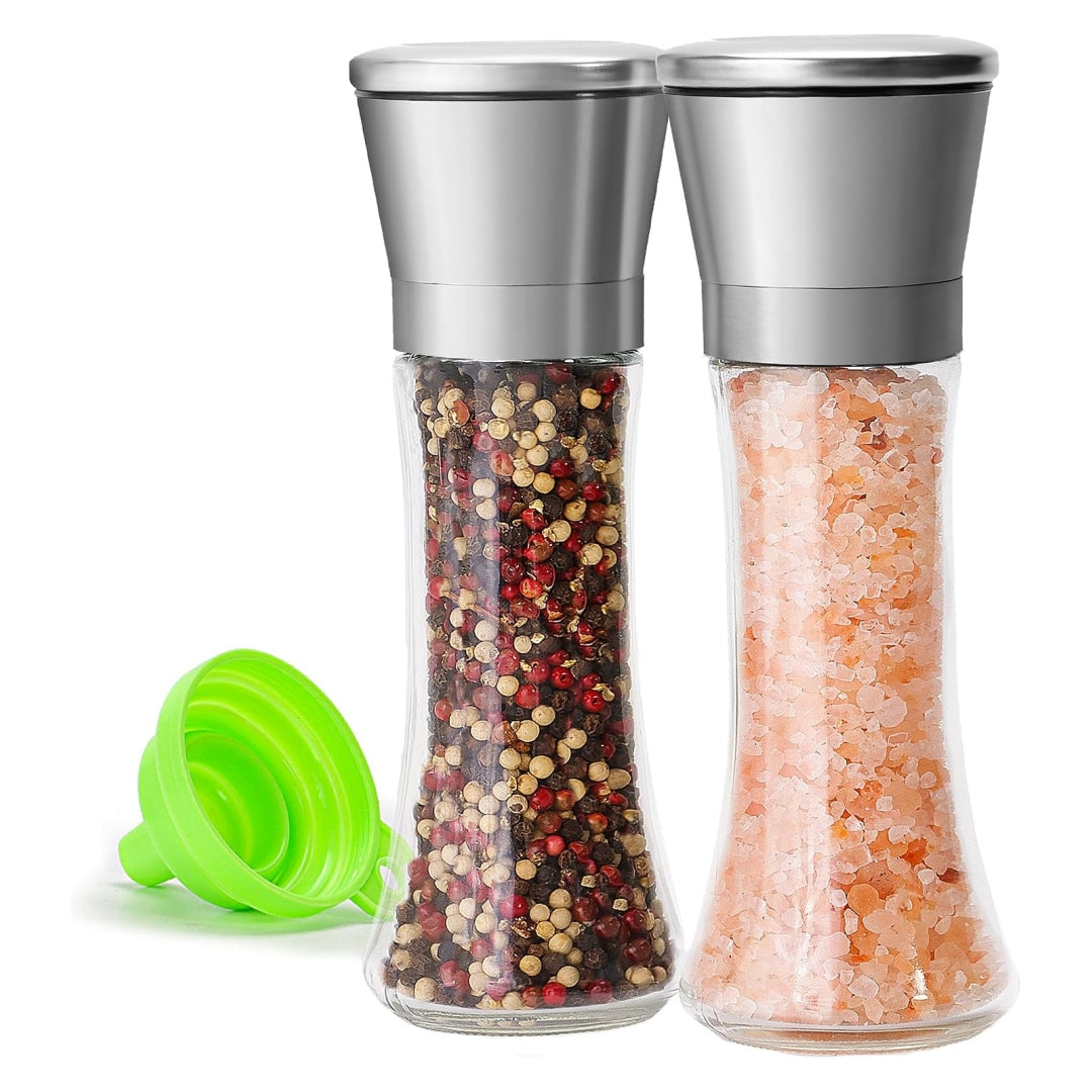 Adjustable Tall Glass Salt & Pepper Mill Set (2-Pack)