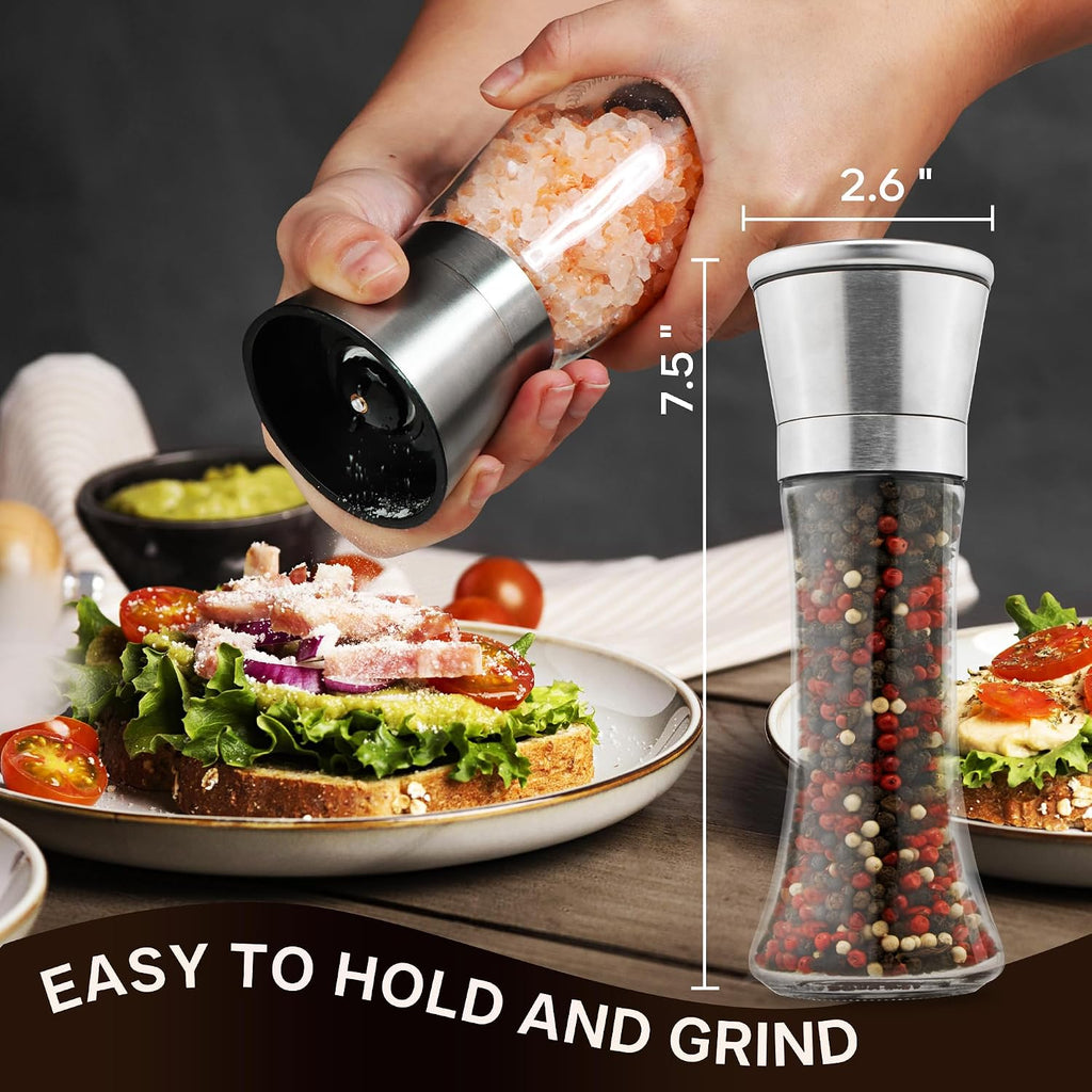Adjustable Tall Glass Salt & Pepper Mill Set (2-Pack)