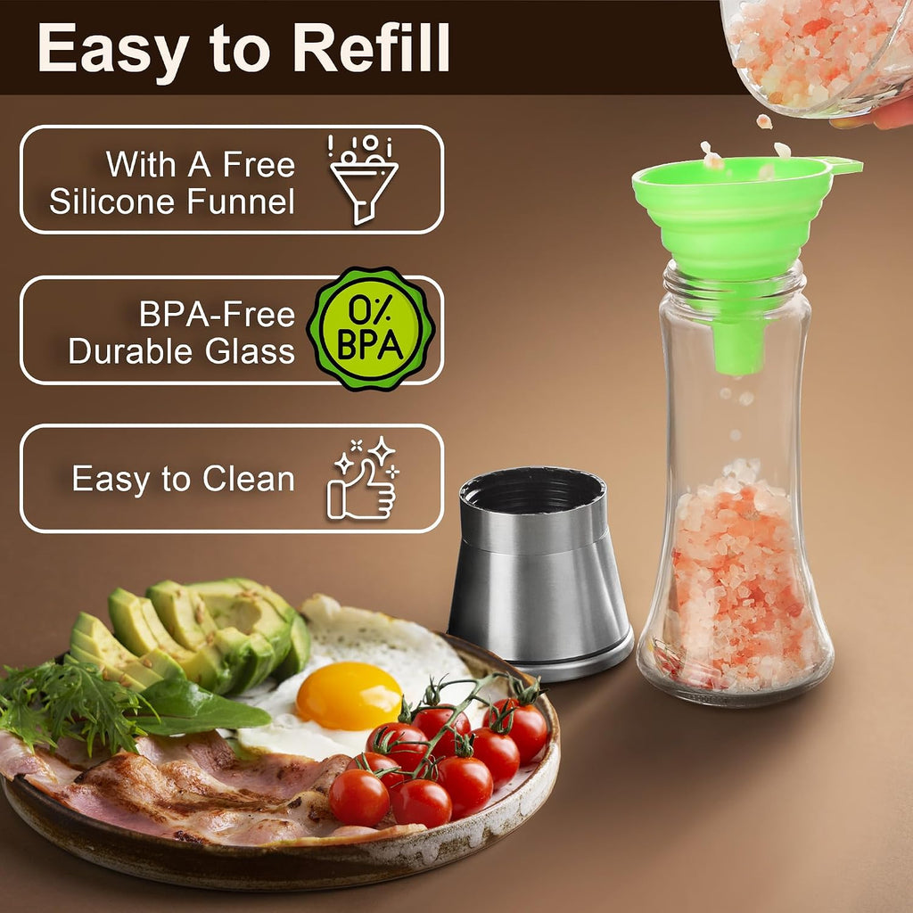 Adjustable Tall Glass Salt & Pepper Mill Set (2-Pack)